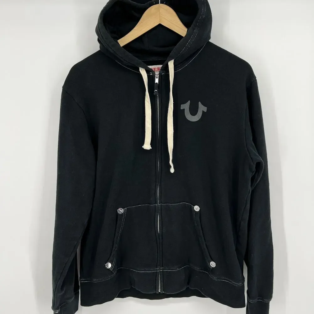 True Religion Unisex Buddha Big Logo Black Hoodie World Tour Back Graphic Size M